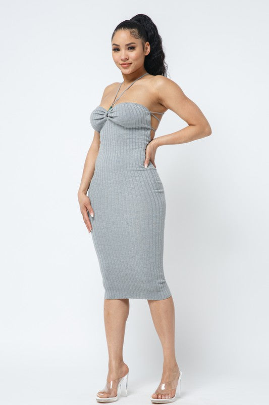 🩶Heather Grey Beaded Halter Dress🩶