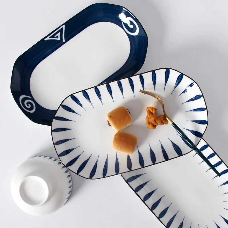 Oval Japanese Ceramic Sushi & Dessert Plate Set