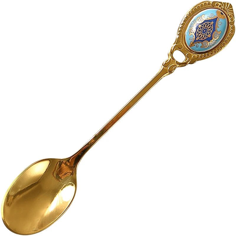 Retro Gold & Ceramic 4-Piece Teaspoon Set