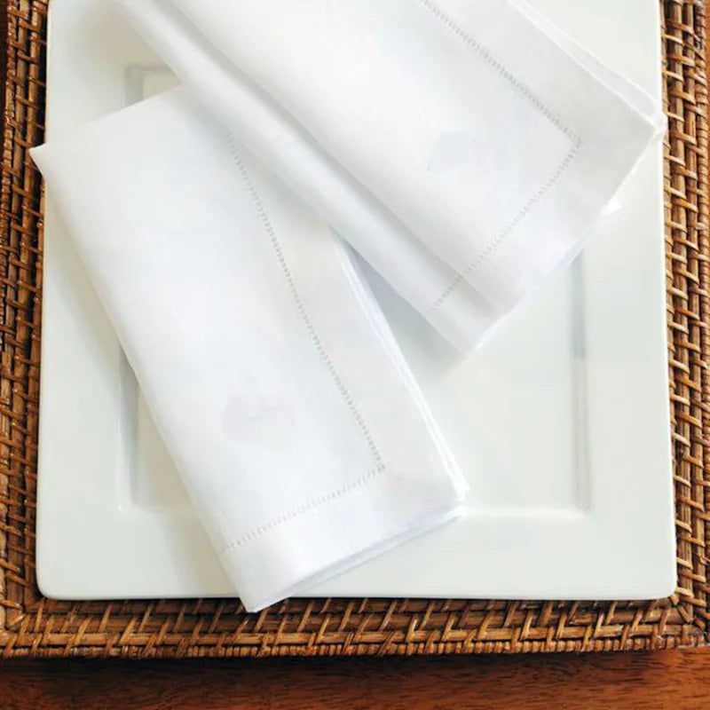 Classic Elegance: 12-Piece White Linen Hemstitched Dinner Napkins Set