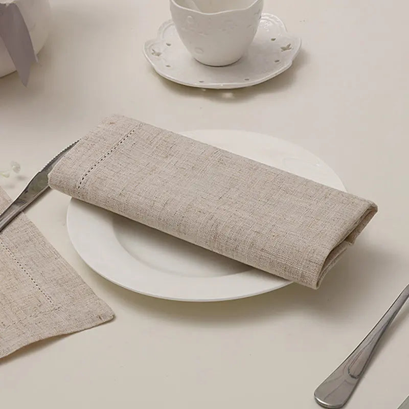 Classic Elegance: 12-Piece White Linen Hemstitched Dinner Napkins Set