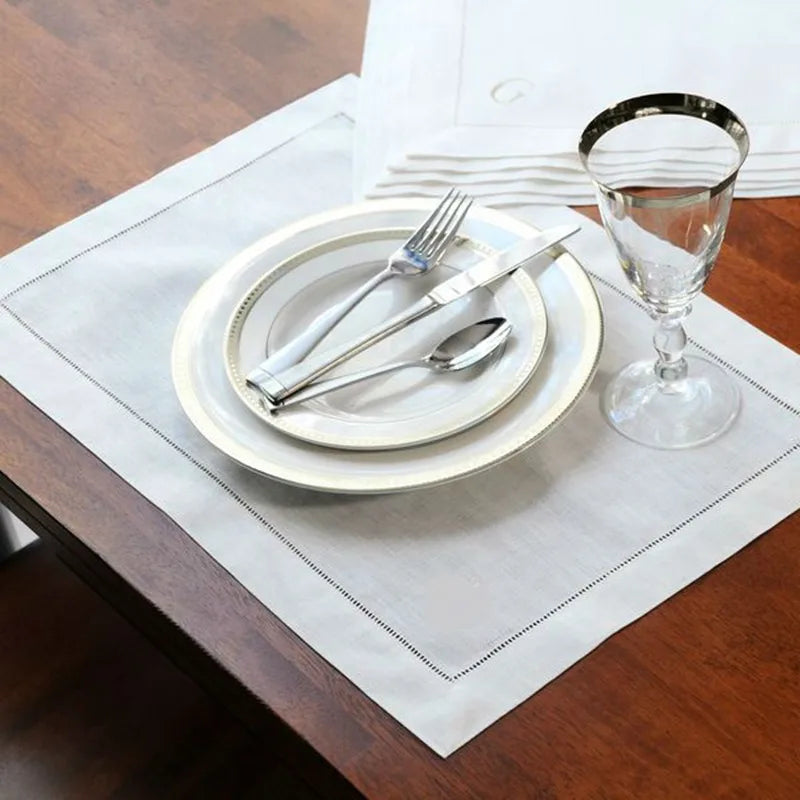 Classic Elegance: 12-Piece White Linen Hemstitched Dinner Napkins Set