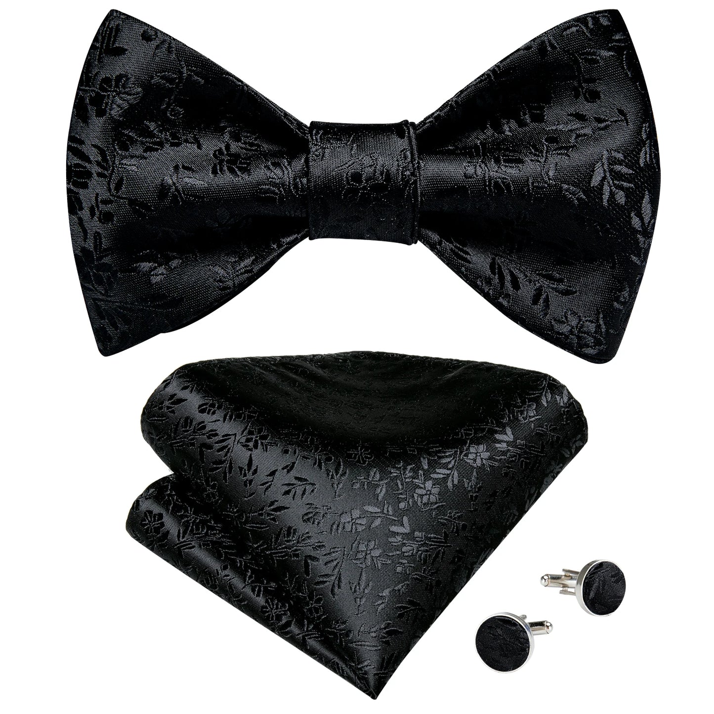 Silk Sophistication: Exquisite Bow Tie, Cufflinks & Handkerchief Collection