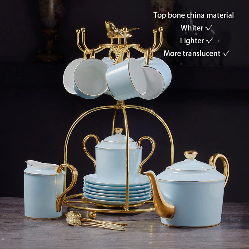 Sapphire & Gilt Bone China Drinkware Ensemble