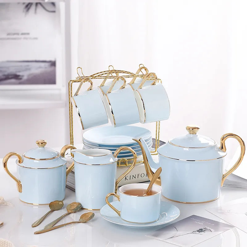 Sapphire & Gilt Bone China Drinkware Ensemble