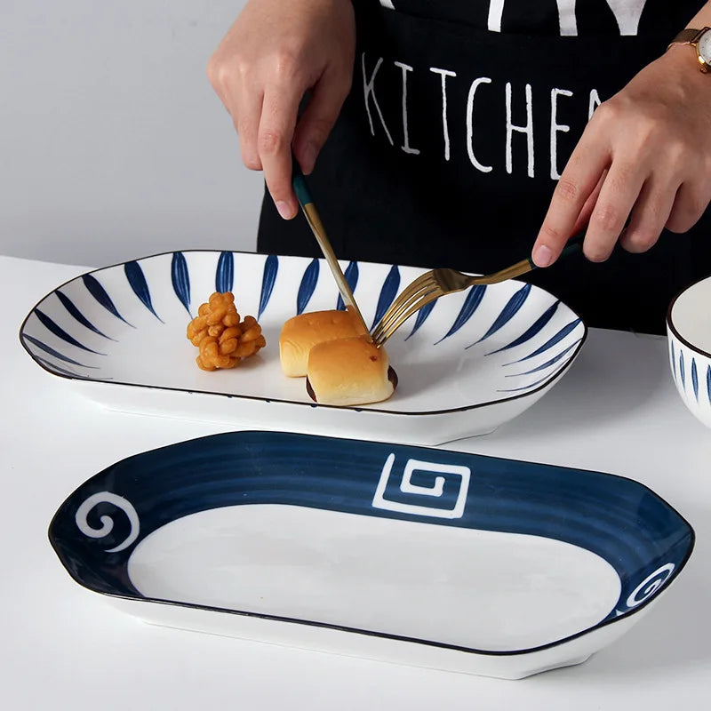 Oval Japanese Ceramic Sushi & Dessert Plate Set