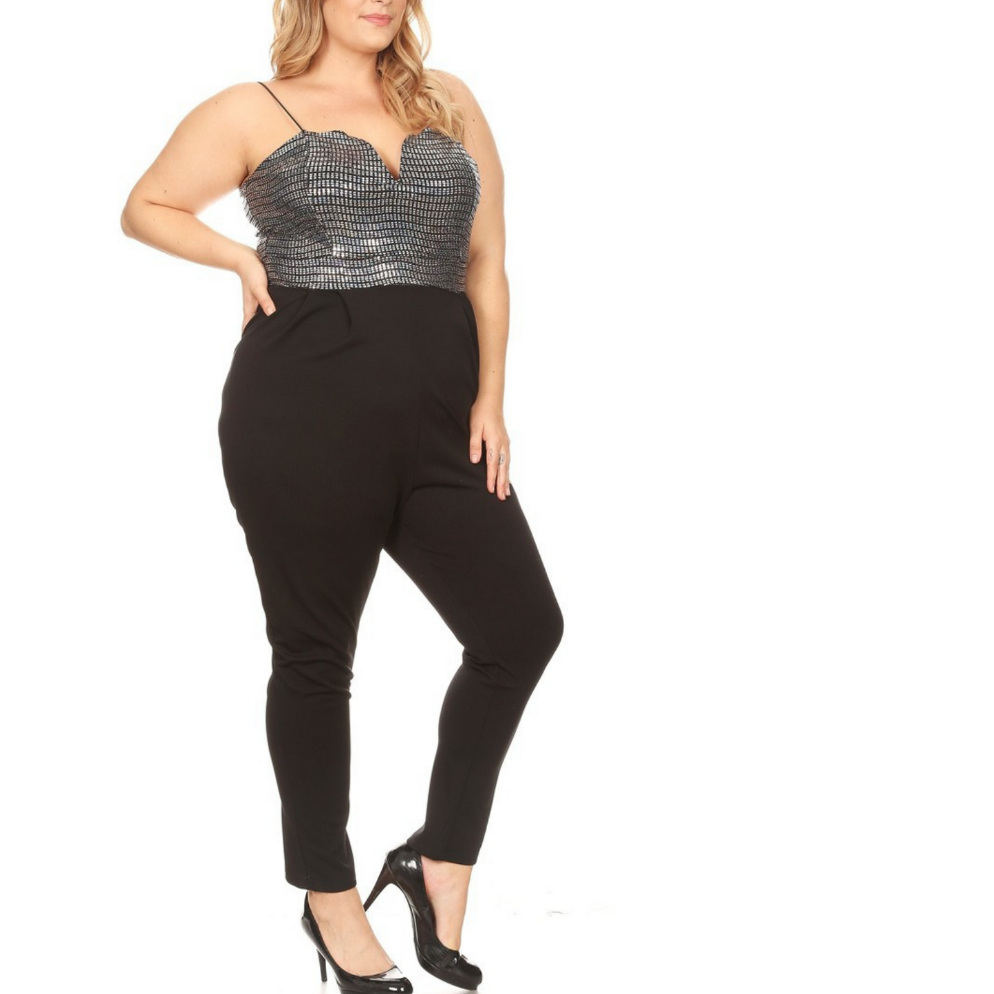 Glitter Glam Plus-Size Jumpsuit ✨ – Shine with Confidence