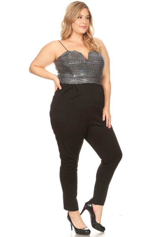 Glitter Glam Plus-Size Jumpsuit ✨ – Shine with Confidence