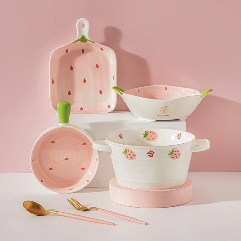 Strawberry Bliss Hand-Painted Ceramic Soup Bowl