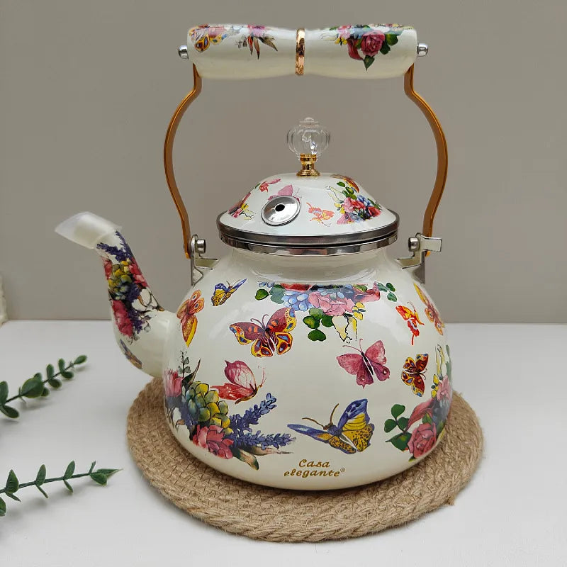 Vintage Charm Enamel Whistling Teapot