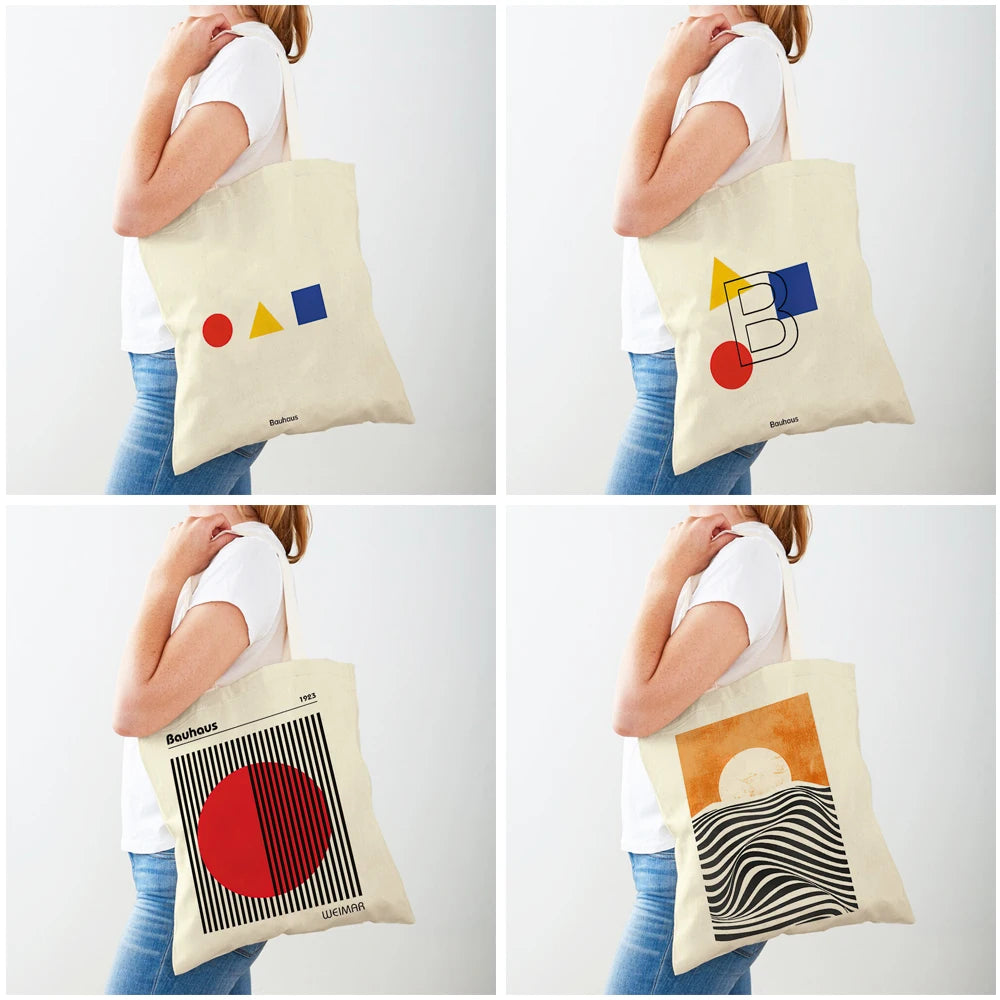 Bauhaus Bliss: Vintage Art-Inspired Supermarket Shopper Canvas Bag