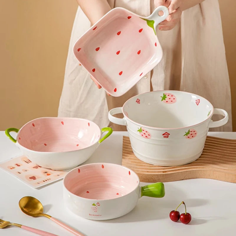 Strawberry Bliss Hand-Painted Ceramic Soup Bowl