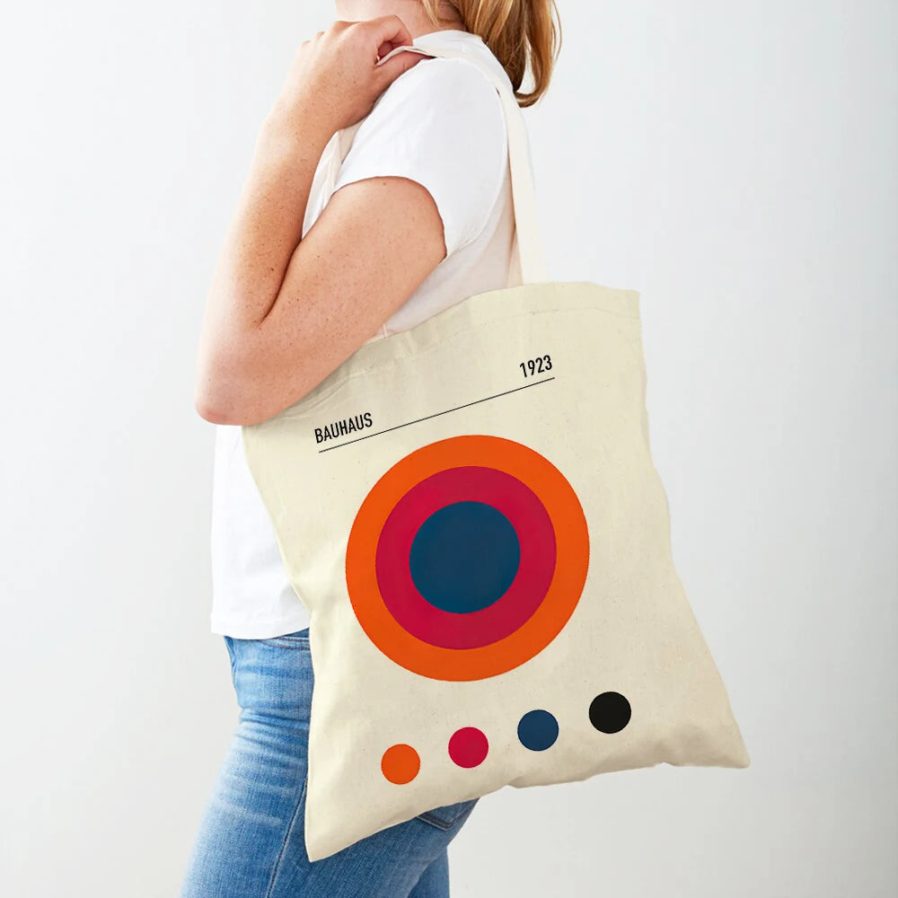 Bauhaus Bliss: Vintage Art-Inspired Supermarket Shopper Canvas Bag