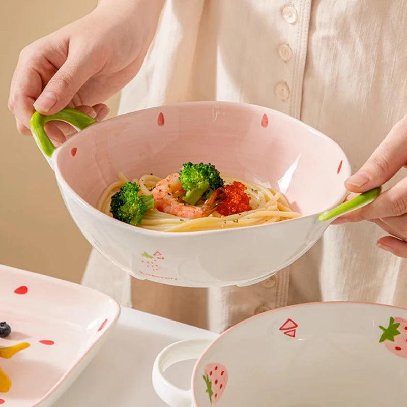 Strawberry Bliss Hand-Painted Ceramic Soup Bowl