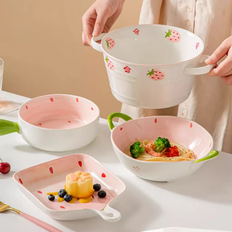 Strawberry Bliss Hand-Painted Ceramic Soup Bowl