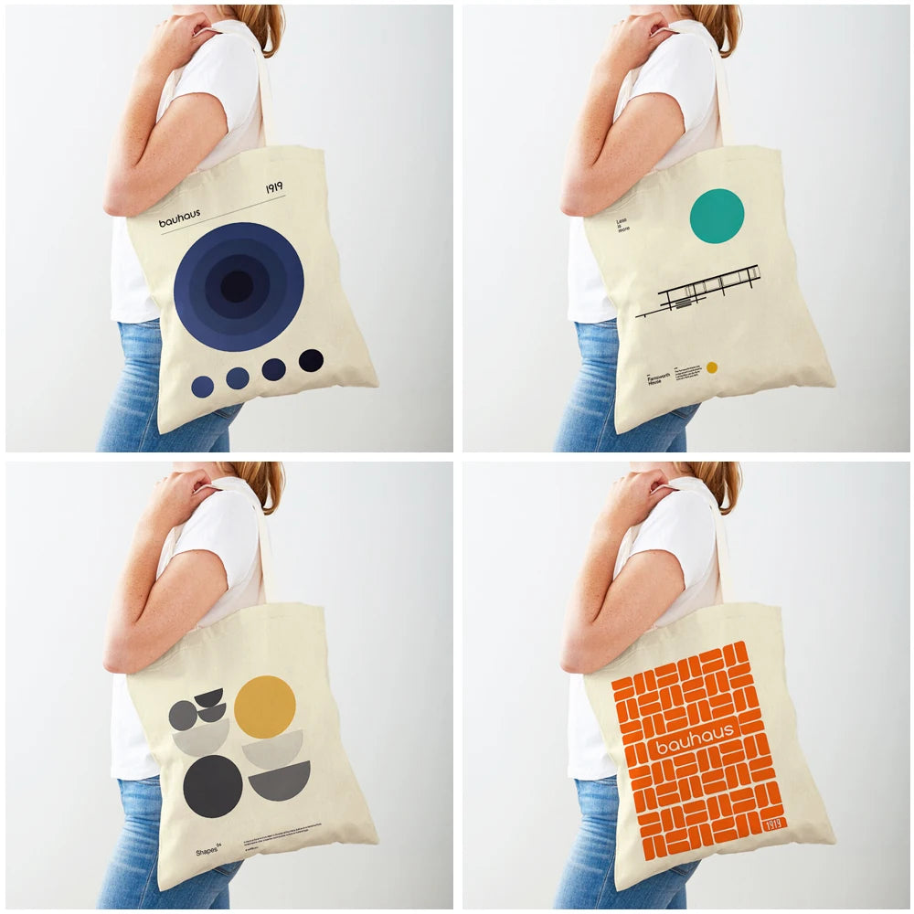 Bauhaus Bliss: Vintage Art-Inspired Supermarket Shopper Canvas Bag