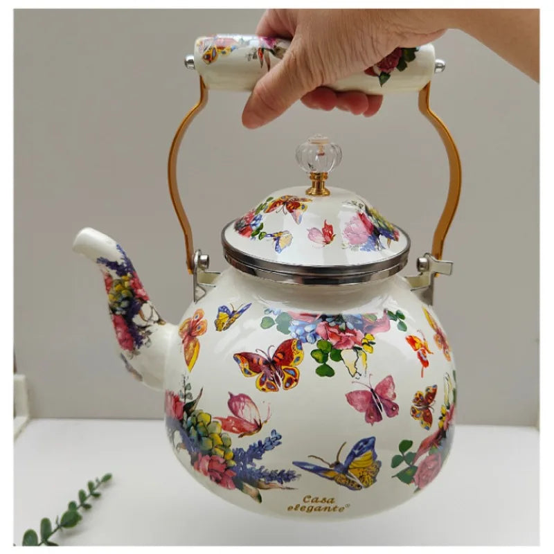 Vintage Charm Enamel Whistling Teapot