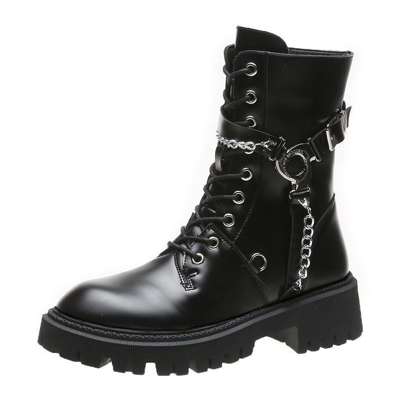 Women's Buckle & Chains Combat Boots