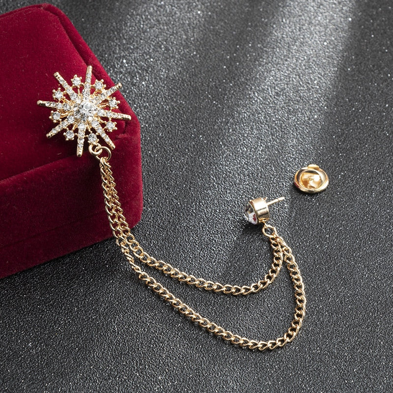 Luxury Rhinestone Star Chain Lapel Pin