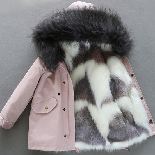 Kids Fur-Lined Warm Plush Parka Jacket