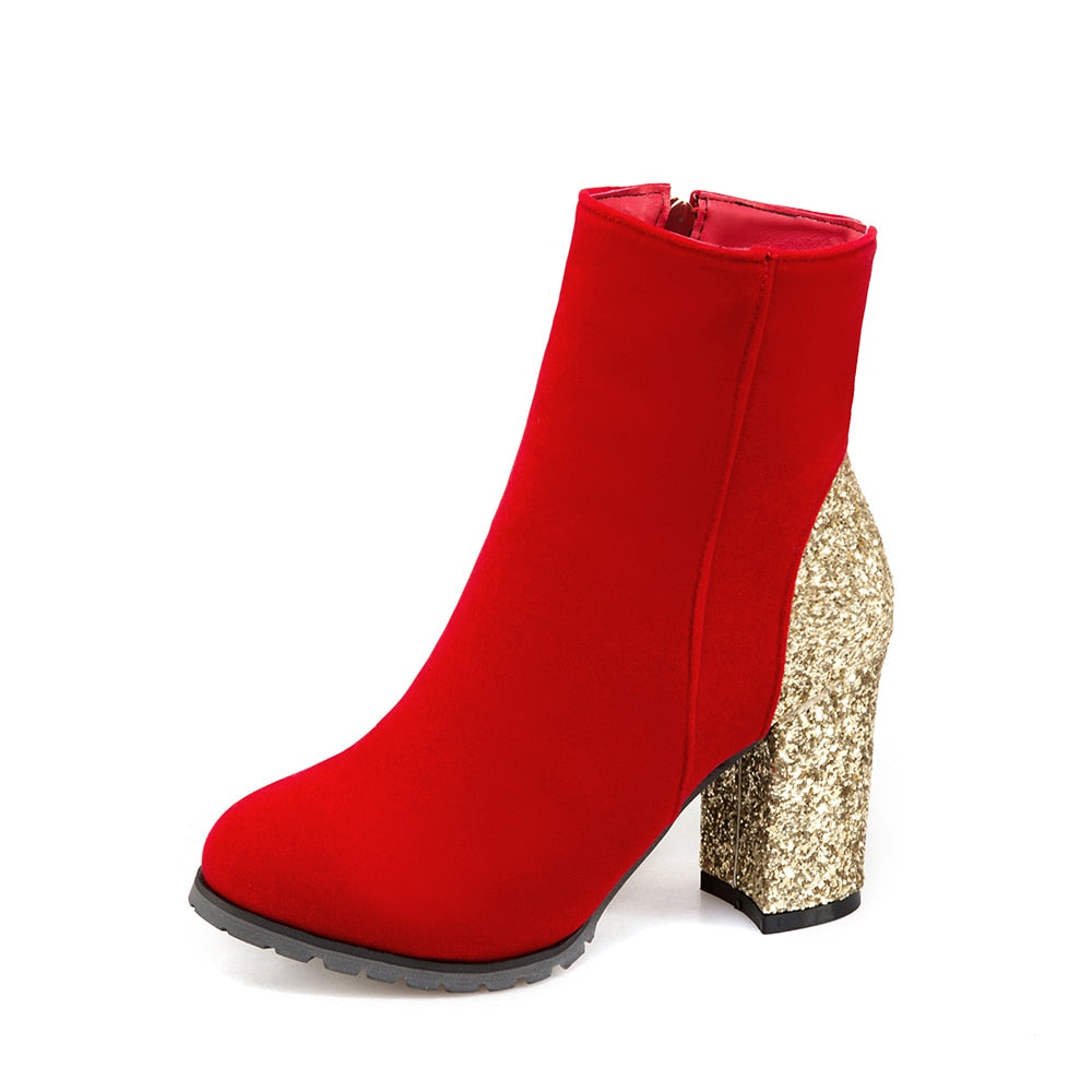 Women's Glitter Heel Ankle Boots