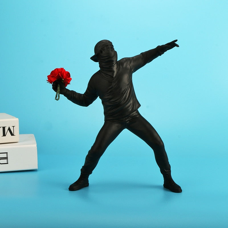 Boys Throwing Flowers Banksy Art Figurine Home Décor