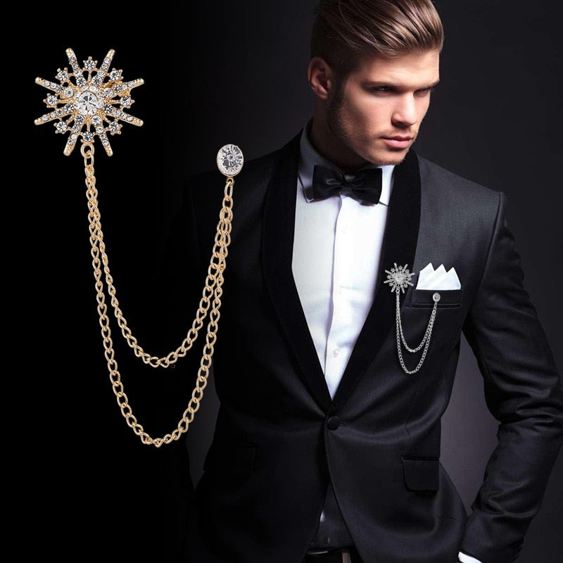 Luxury Rhinestone Star Chain Lapel Pin