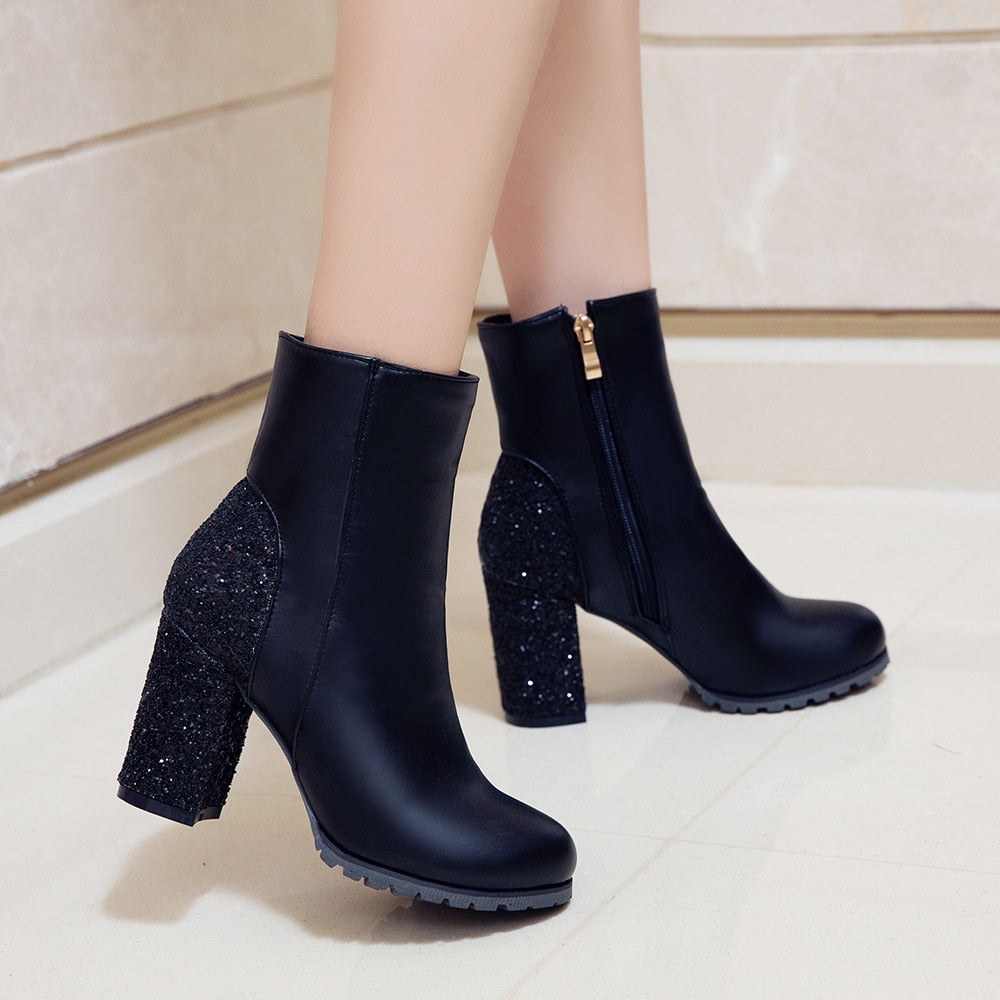 Women's Glitter Heel Ankle Boots