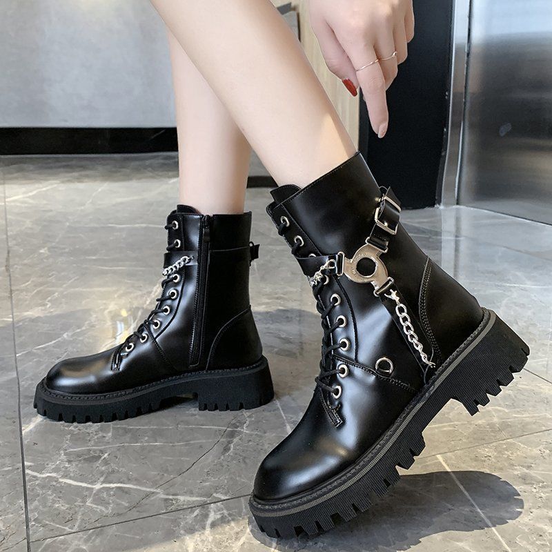 Women's Buckle & Chains Combat Boots