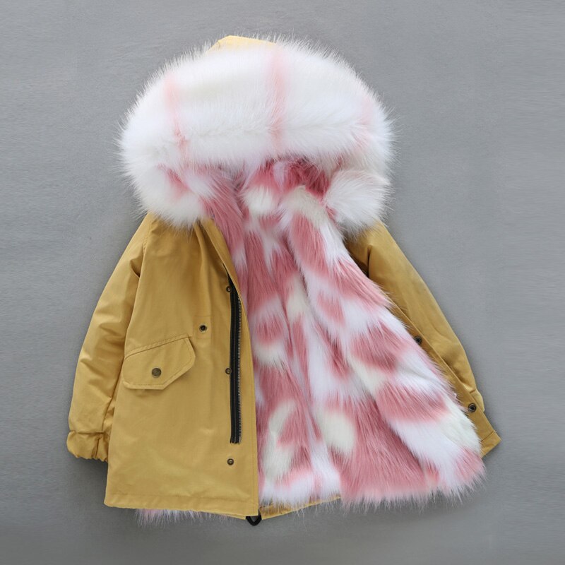 Kids Fur-Lined Warm Plush Parka Jacket