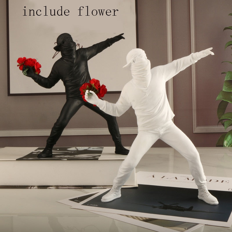 Boys Throwing Flowers Banksy Art Figurine Home Décor