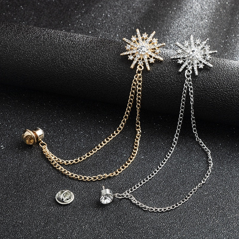 Luxury Rhinestone Star Chain Lapel Pin