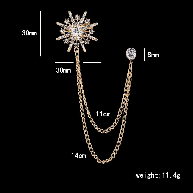 Luxury Rhinestone Star Chain Lapel Pin