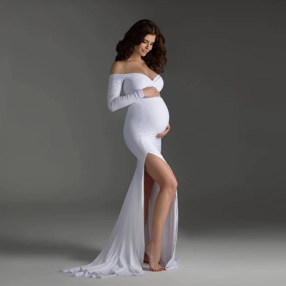 Classy Off Shoulder Maternity Photoshoot Dress