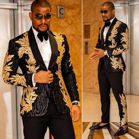 Men's Two Piece Blazer & Pants Sequin Suit