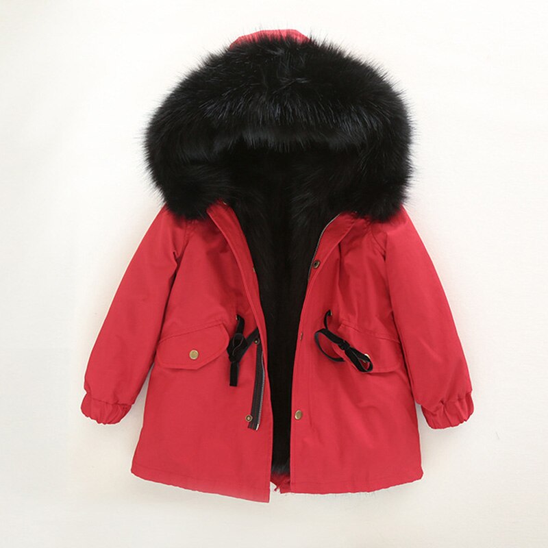 Kids Fur-Lined Warm Plush Parka Jacket