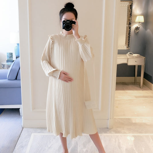 Stylish Mommy Pleated Maternity Dress