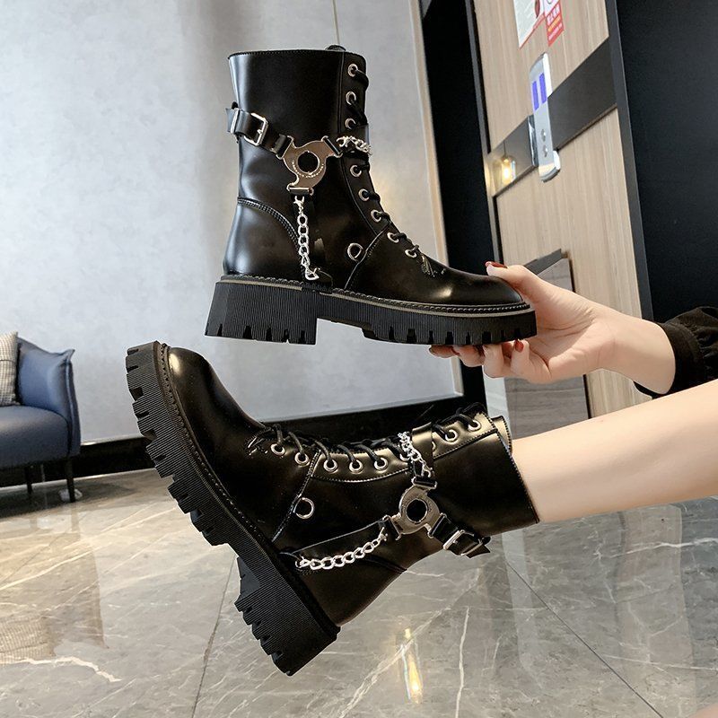 Women's Buckle & Chains Combat Boots