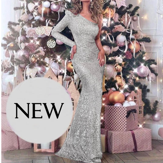 Formal Sequined One Sleeve Maternity Dress