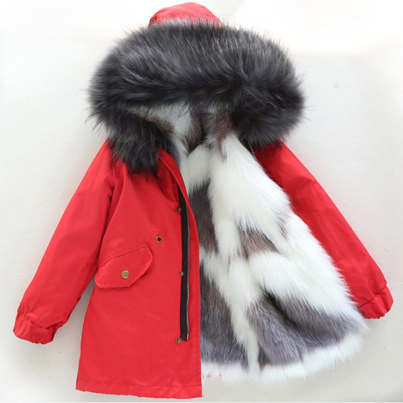 Kids Fur-Lined Warm Plush Parka Jacket