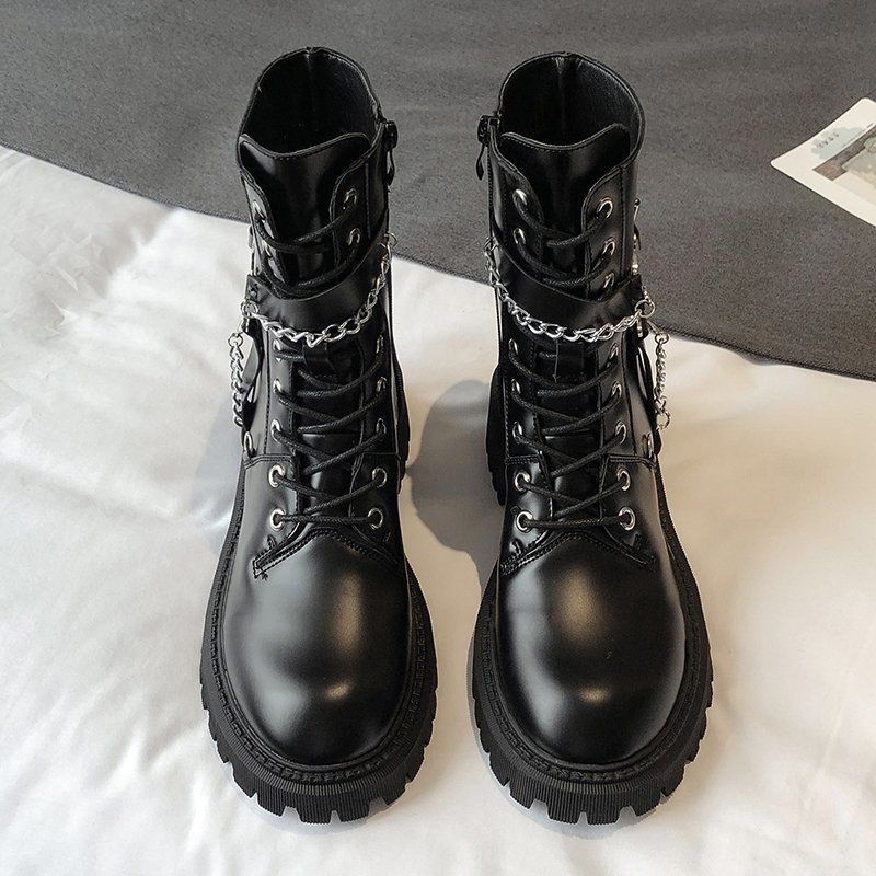 Women's Buckle & Chains Combat Boots