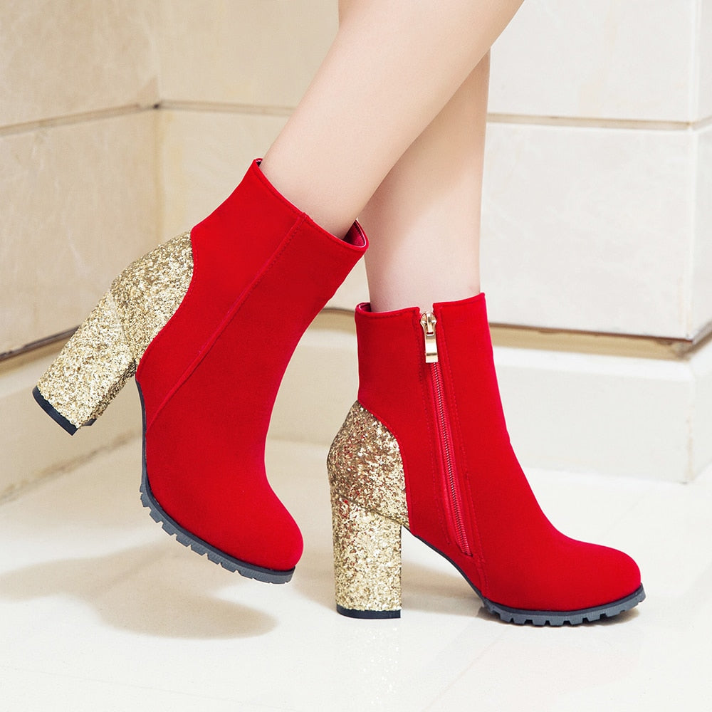 Women's Glitter Heel Ankle Boots