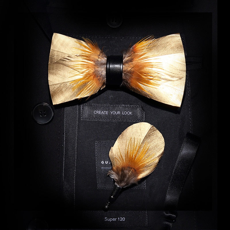 Feather & Leather Style Bow Tie