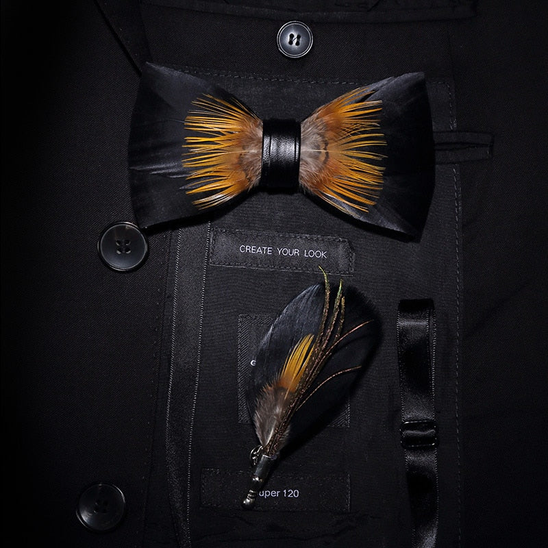 Feather & Leather Style Bow Tie