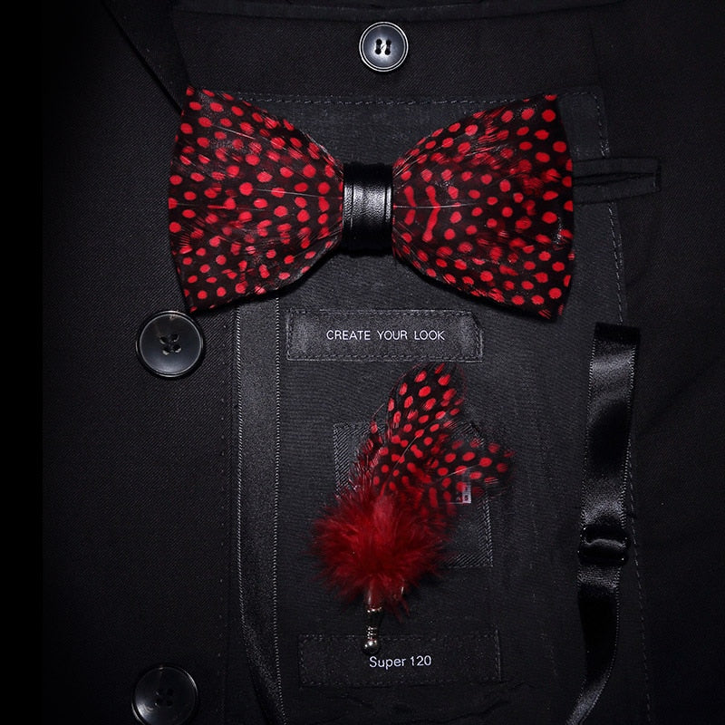 Feather & Leather Style Bow Tie