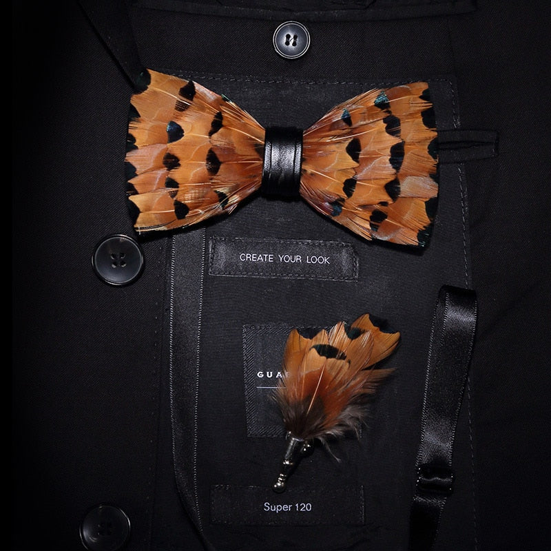 Feather & Leather Style Bow Tie