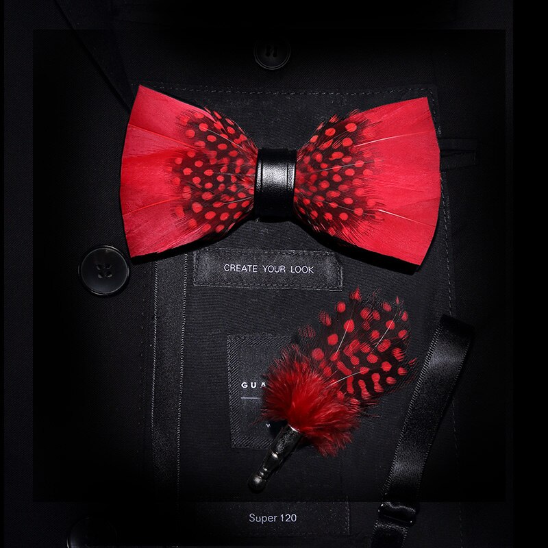 Feather & Leather Style Bow Tie