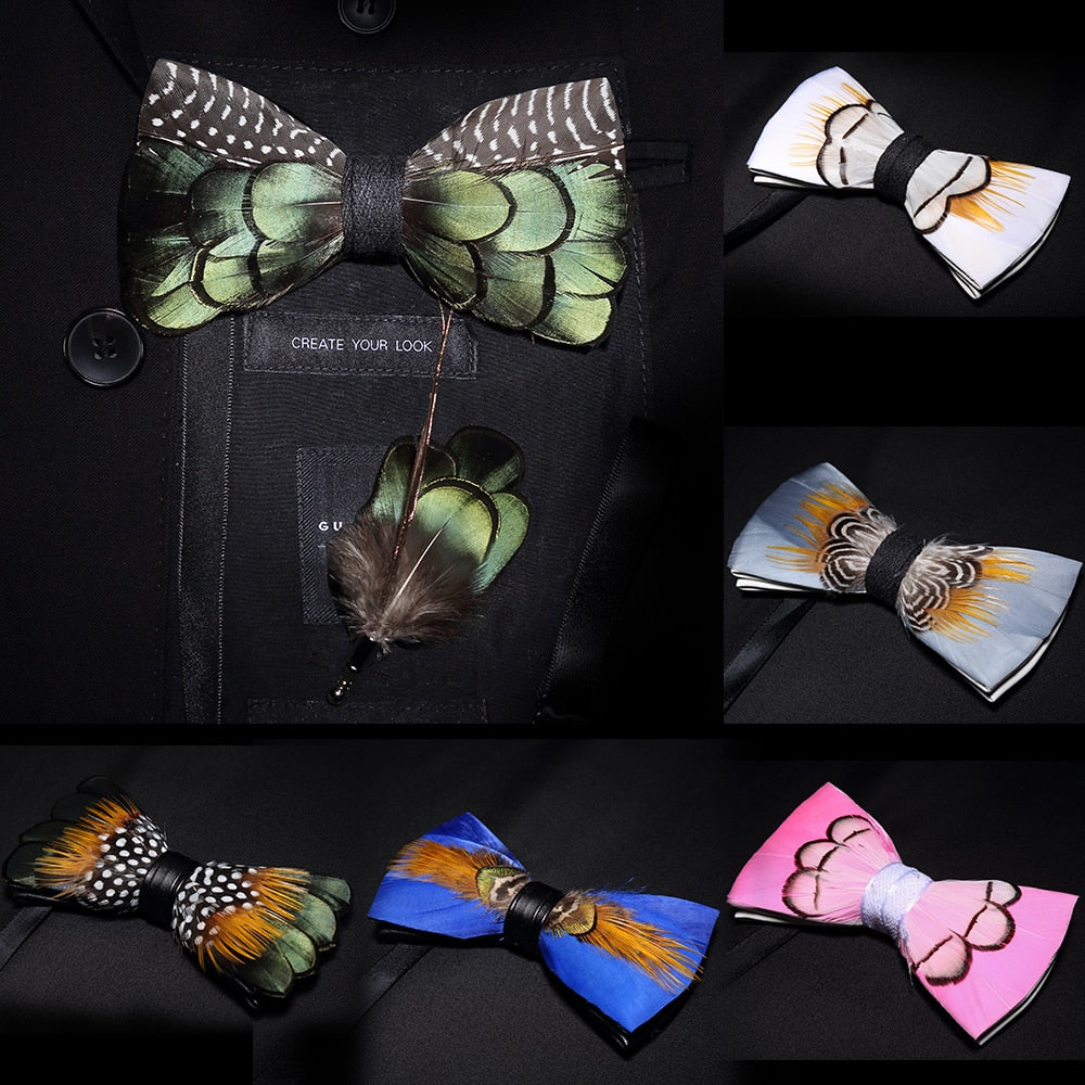 Feather & Leather Style Bow Tie