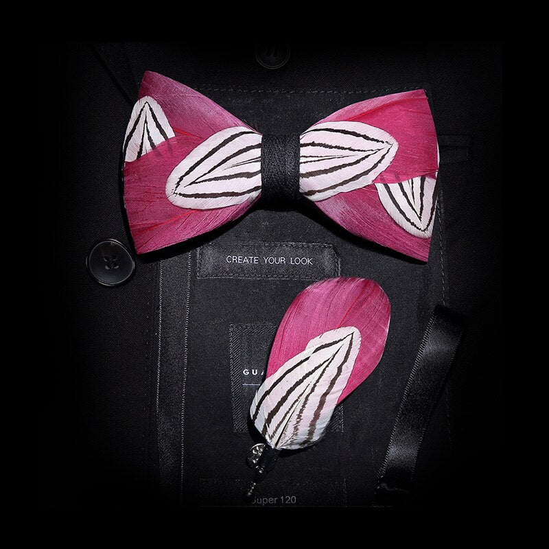 Feather & Leather Style Bow Tie