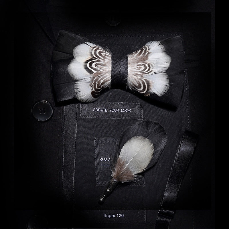 Feather & Leather Style Bow Tie